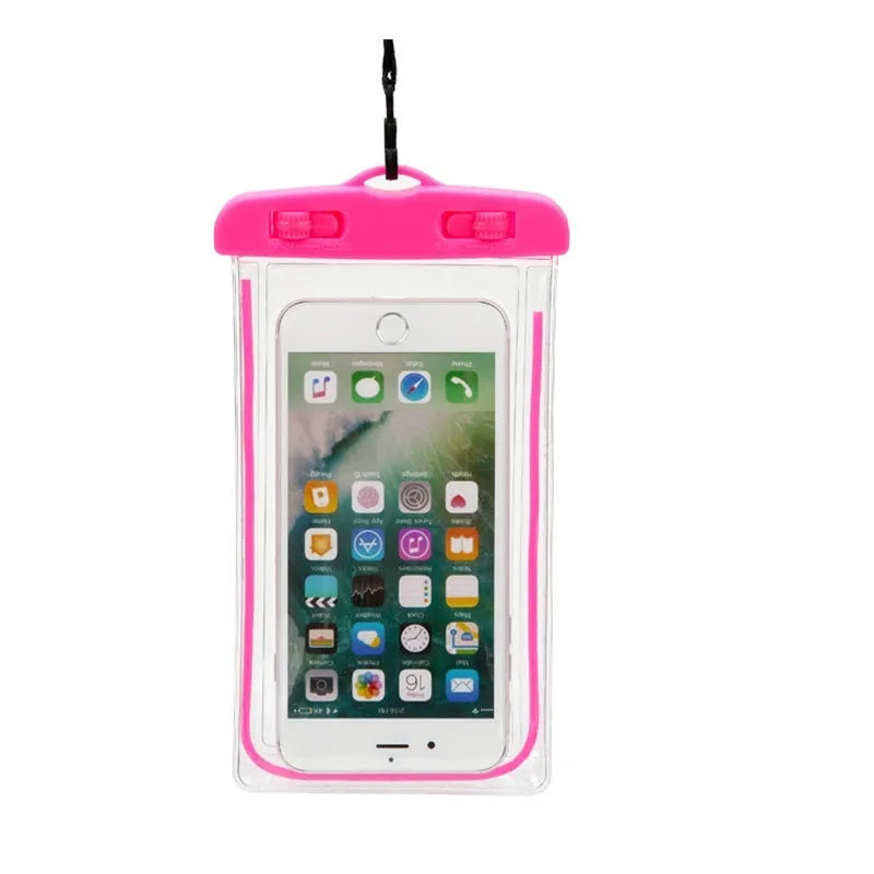 Universal waterproof luminous phone case in multiple colours for outdoor smartphone protection