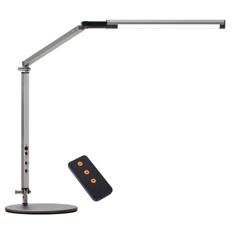 Aluminium clip-on folding desk lamp with remote control, shown in dazzling black finish.