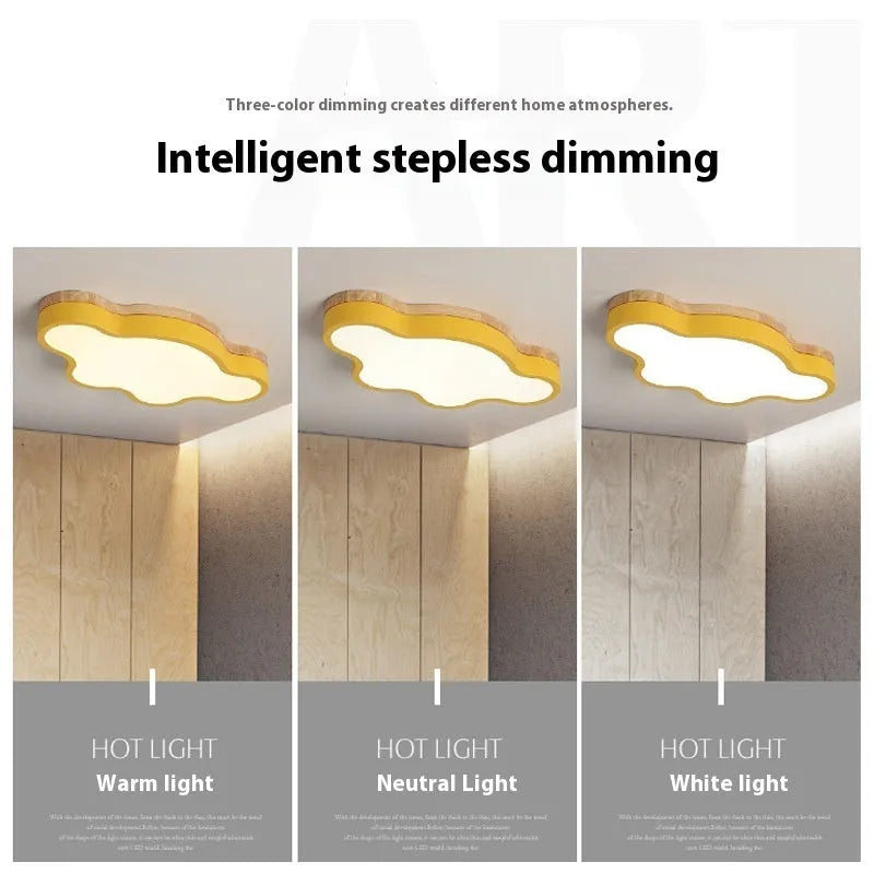Modern cloud ceiling LED light with wooden shade in choice of four colours and two sizes