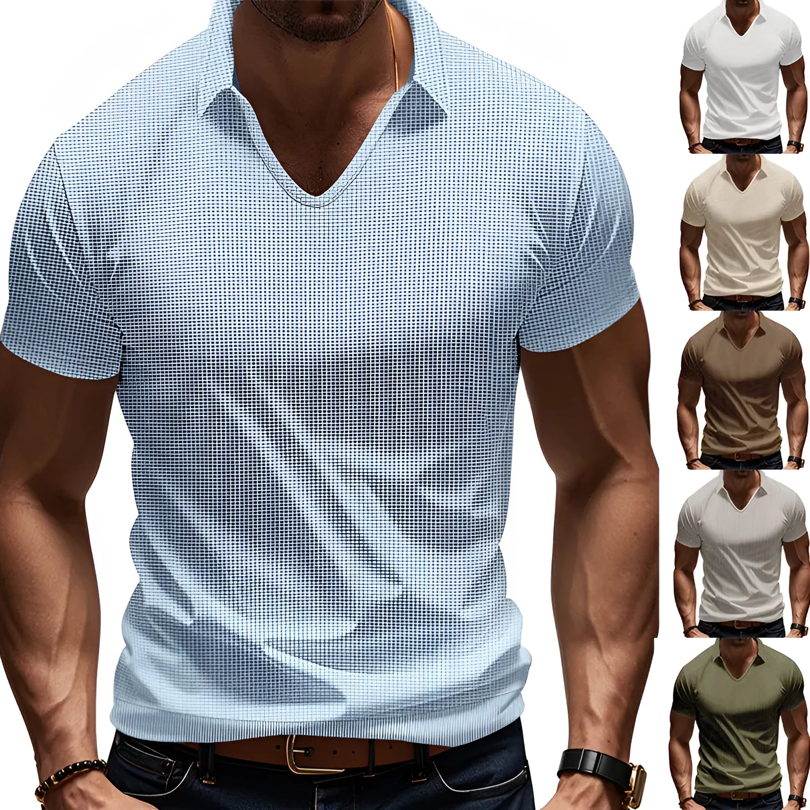 Men's V-neck short sleeve cotton blend top in loose fit with solid colour options