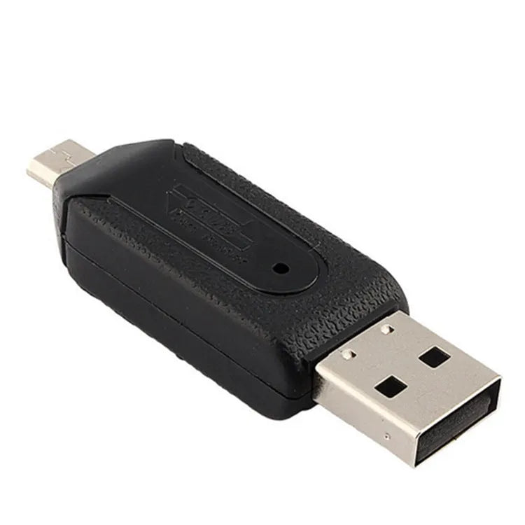 White OTG card reader with micro USB connector for Android phones and computers with SD and TF card slots