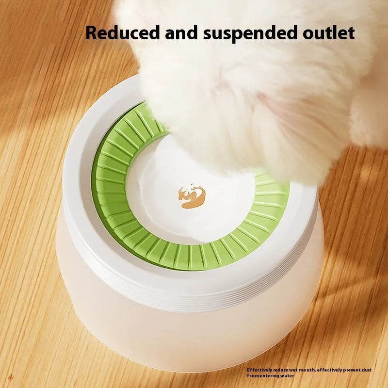 Green suspended non-spill water bowl for dogs and cats, showing the elevated bowl above the base plate