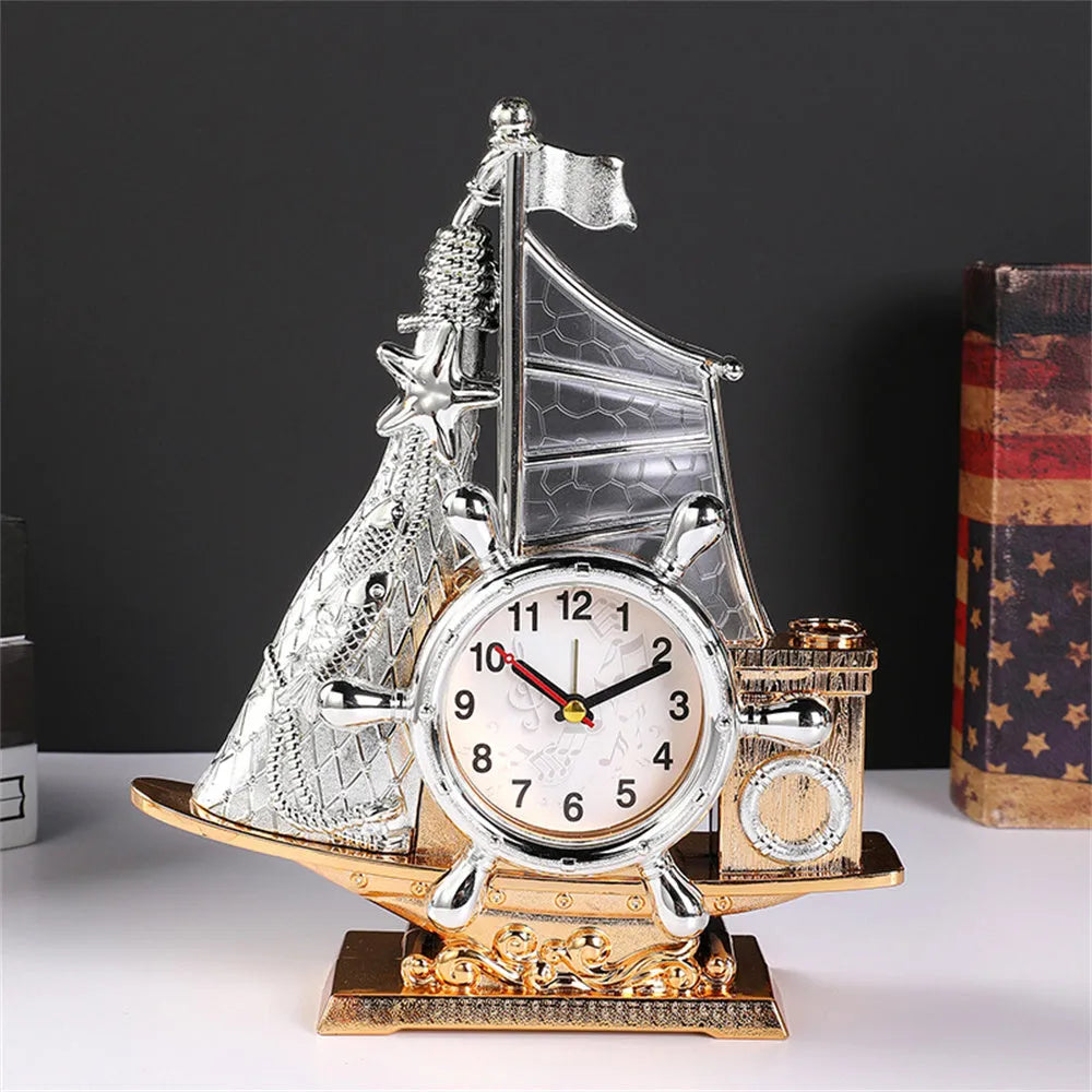 Creative bedroom alarm clock in gold or silver finish with plastic construction