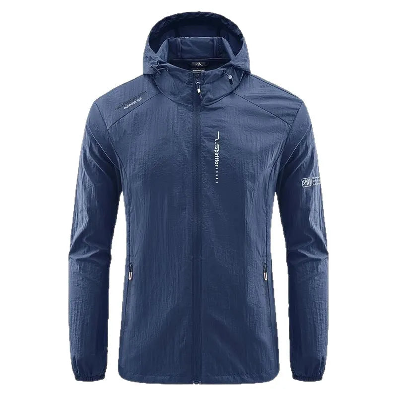 Men's lightweight hooded summer jacket in nylon fabric for sun protection, loose fit design