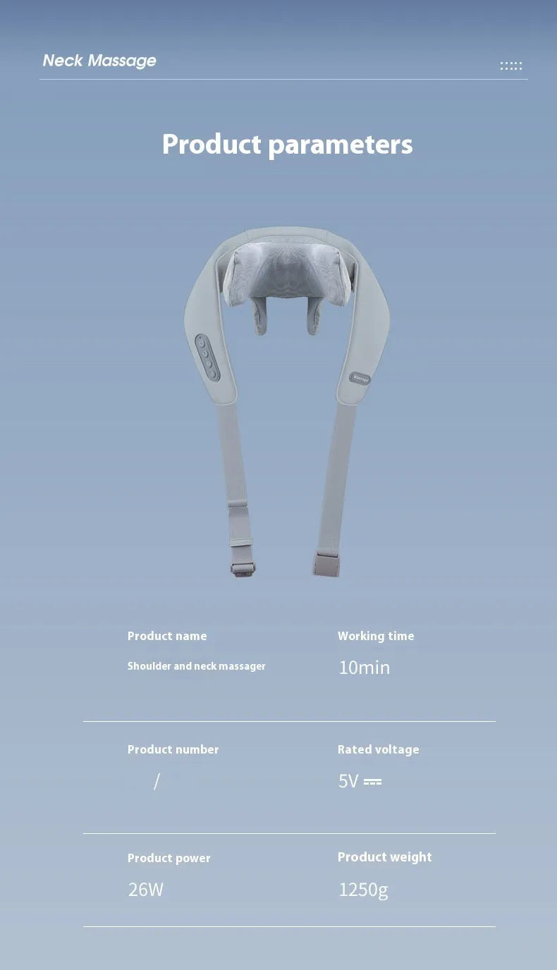 Grey USB rechargeable neck and back massage instrument on a grey background
