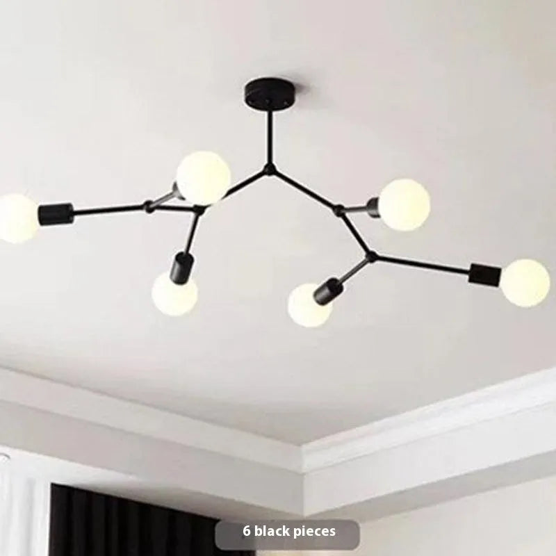 Iron chandelier ceiling lamp with Nordic design in black or white finish