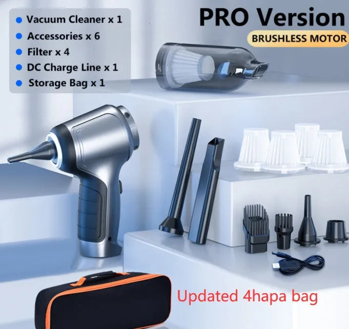 Handheld car vacuum cleaner with brushless motor and EVA storage bag