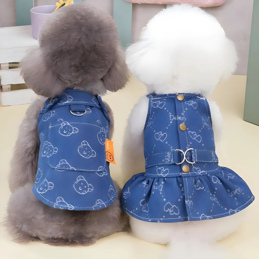 Denim princess dress for Teddy Bichon dog in bracket-skirt or bracket-T styles