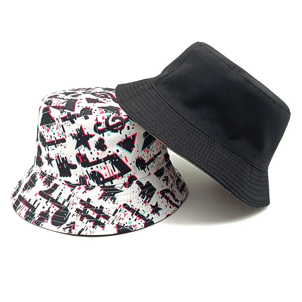 Musical note pattern printed bucket hat in retro dome crown style, size M 56-58cm