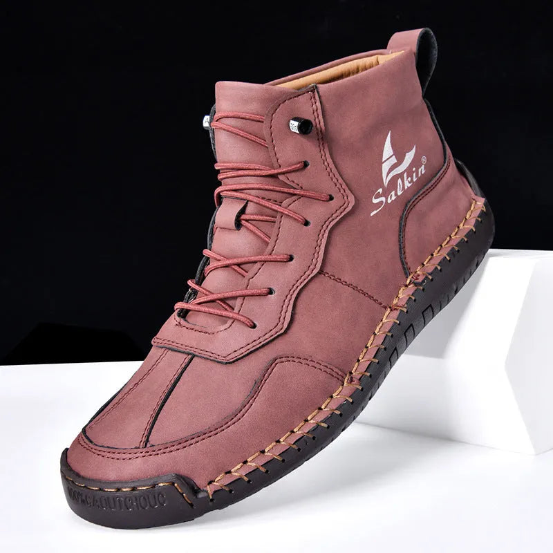 Men's retro high-top casual boots in artificial PU with round toe and elastic band