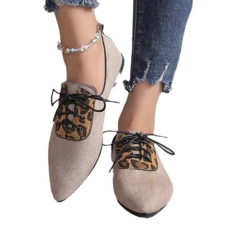 Beige leopard print pointed toe court shoes with artificial PU upper and rubber sole