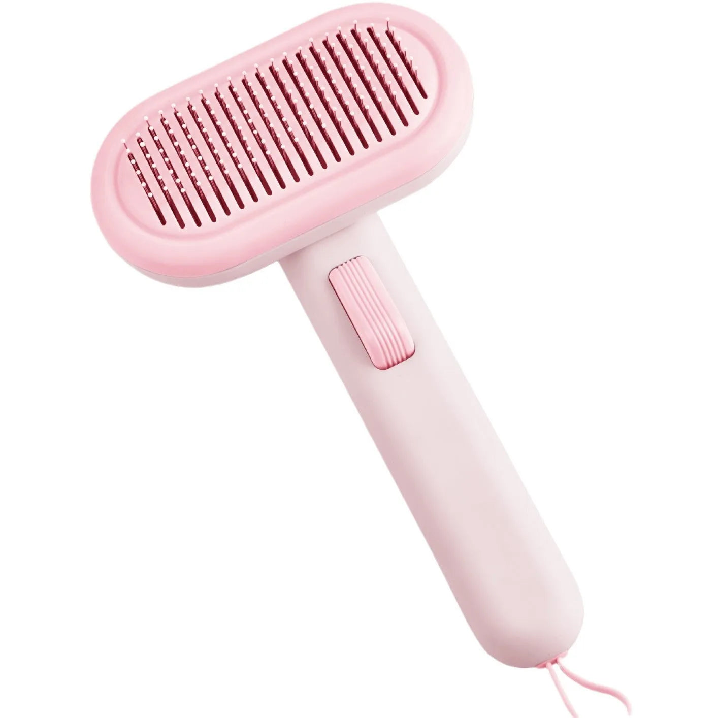 Large light grey pet hair removal comb for cats and dogs with stainless steel teeth and integrated de-matting shaver.