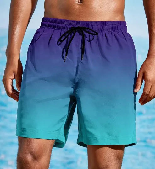 Men's 3D digitally printed sports shorts showing gradient colour transition on micro-elastic mesh material