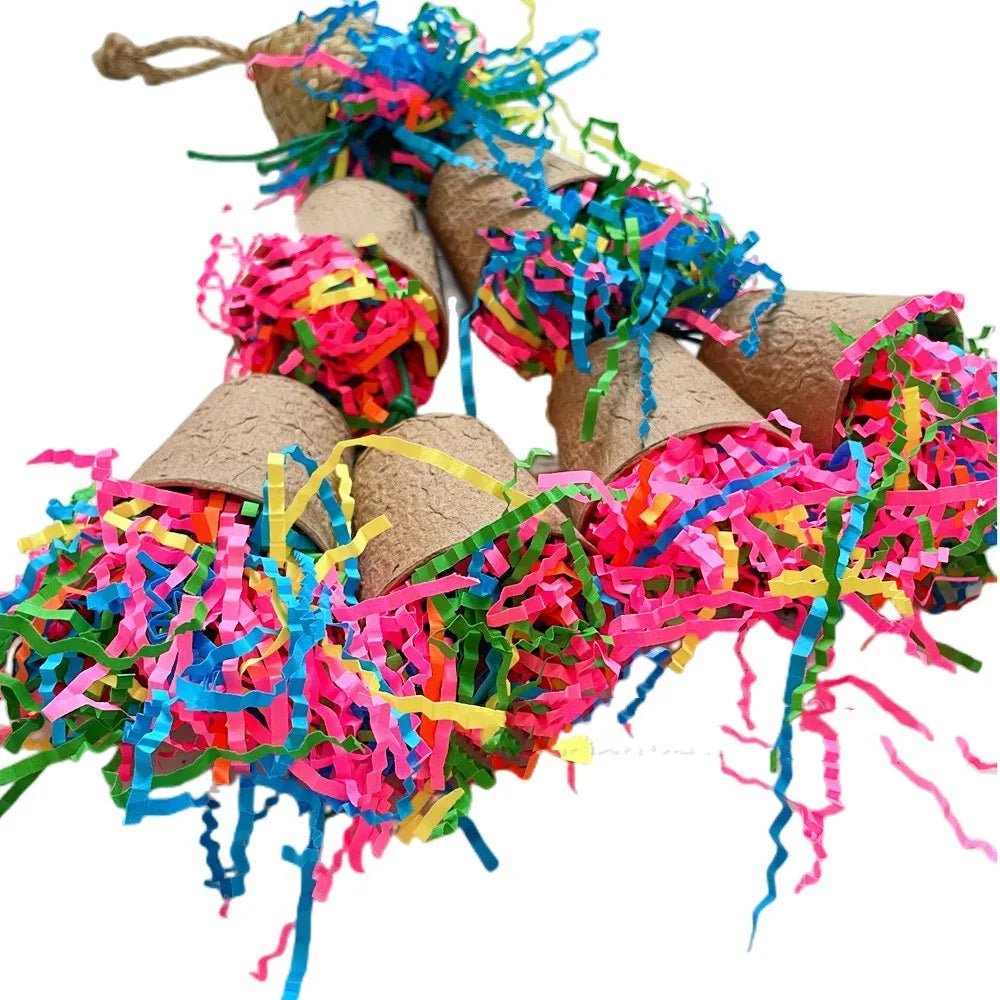 Parrot paper cup palm weaving gnawing toy made of wood, 38cm long.