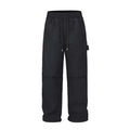 Black paratrooper pants with elastic waist, three-dimensional cutting, and baggy fit
