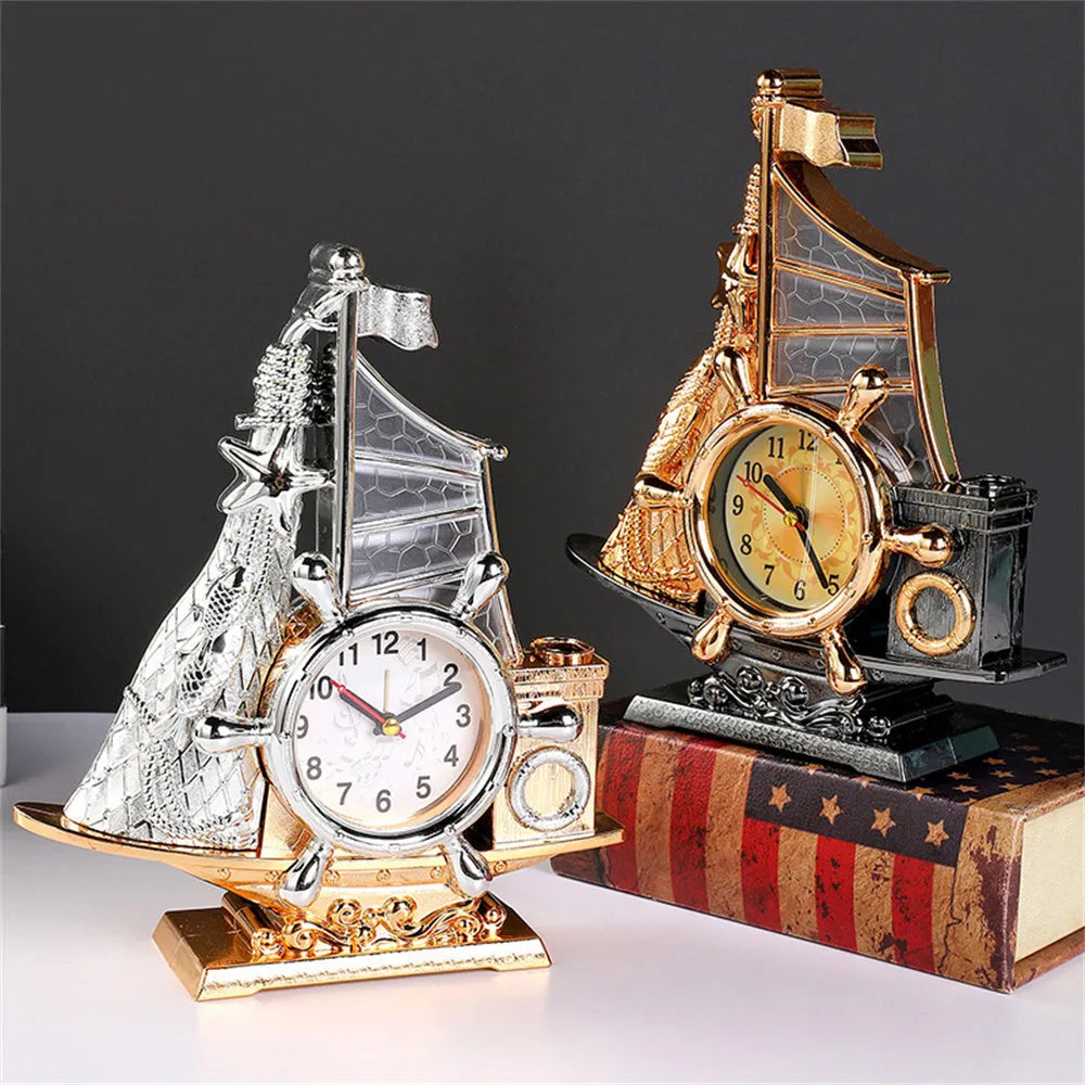 Creative bedroom alarm clock in gold or silver finish with plastic construction