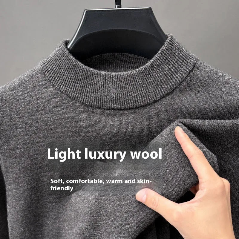 Men's half turtleneck wool knitwear pullover in deep sea blue colour showing regular fit and long sleeves