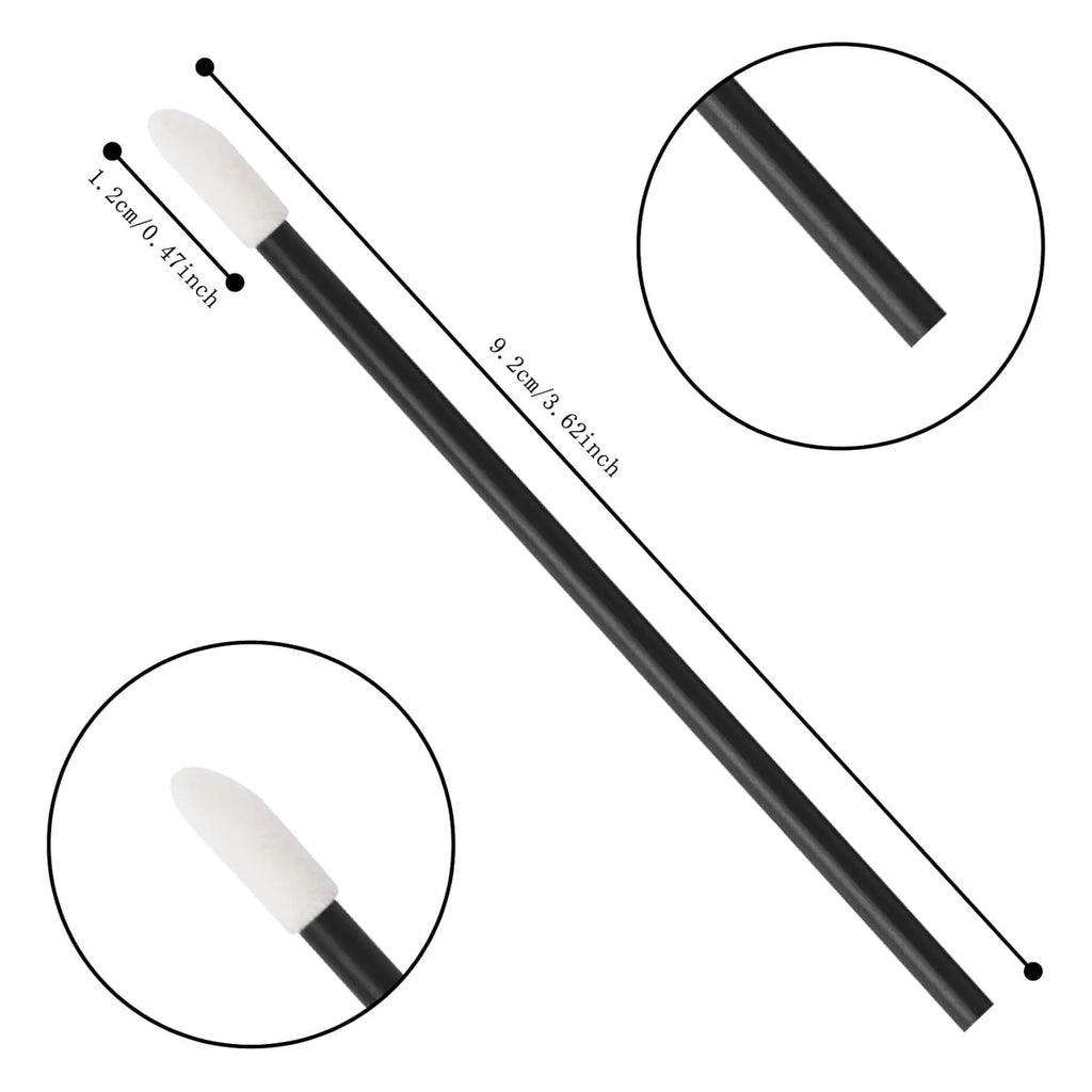 Pack of disposable lip brush wands with flocked brush tips and coloured handles.