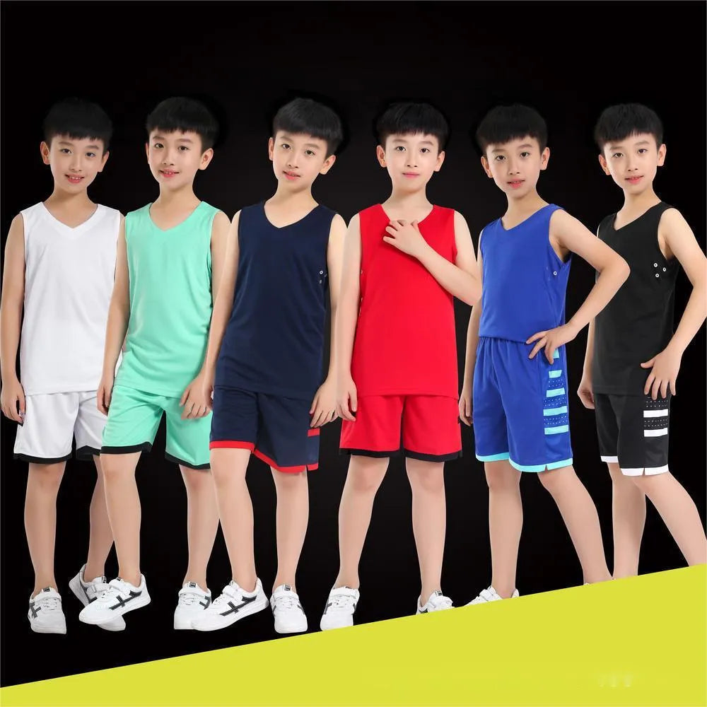 White and black polyester sports vest and matching pants set for basketball and fitness training.