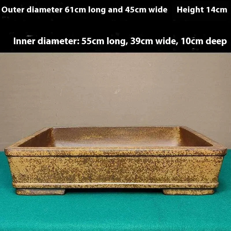 Straight shallow rectangular Yixing flowerpot made from purple sand clay for plants