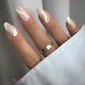 Wearable nail stickers with plaid pattern and translucent jelly glue finish in medium drop shape