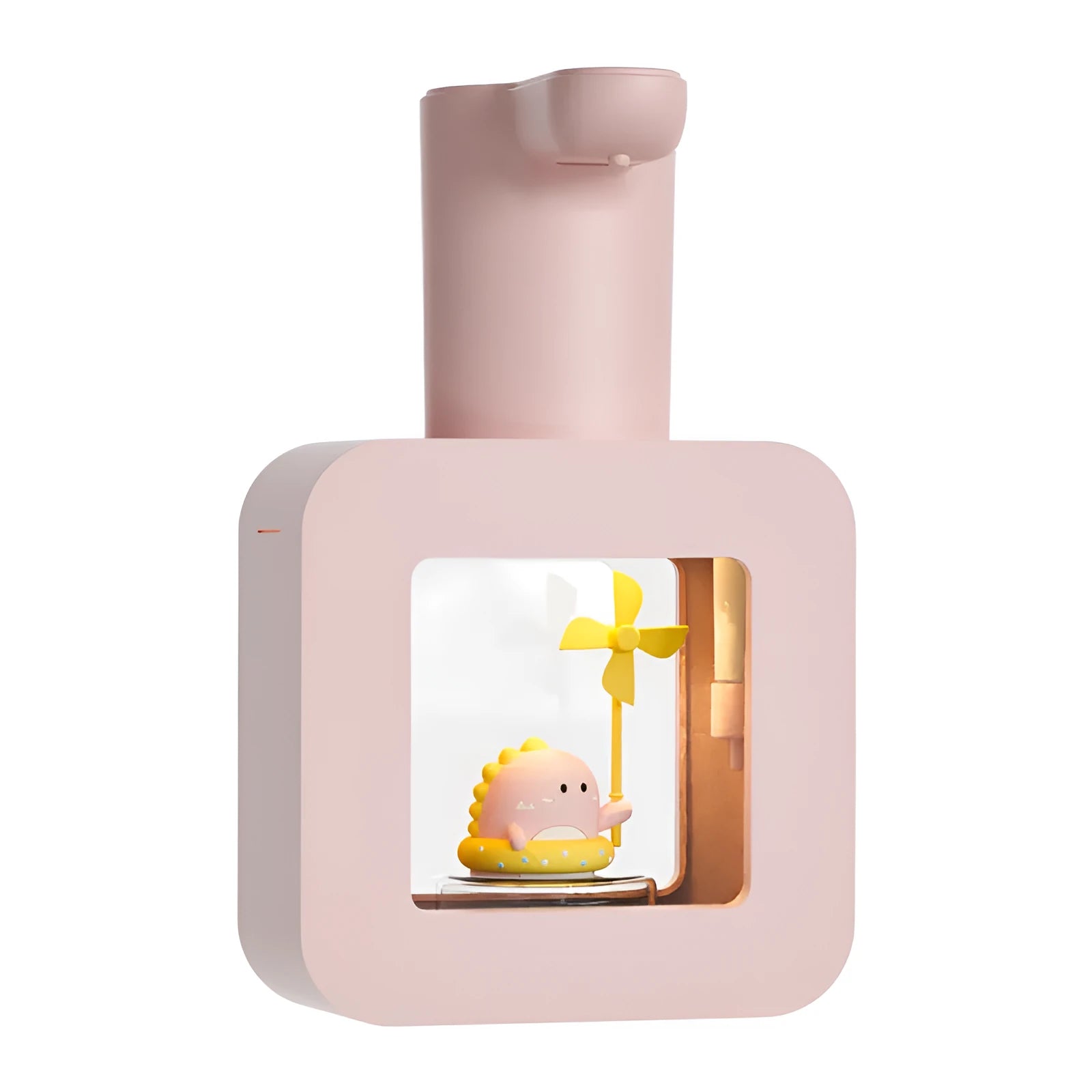 Pink automatic soap dispenser with unicorn cartoon design for children's bathroom