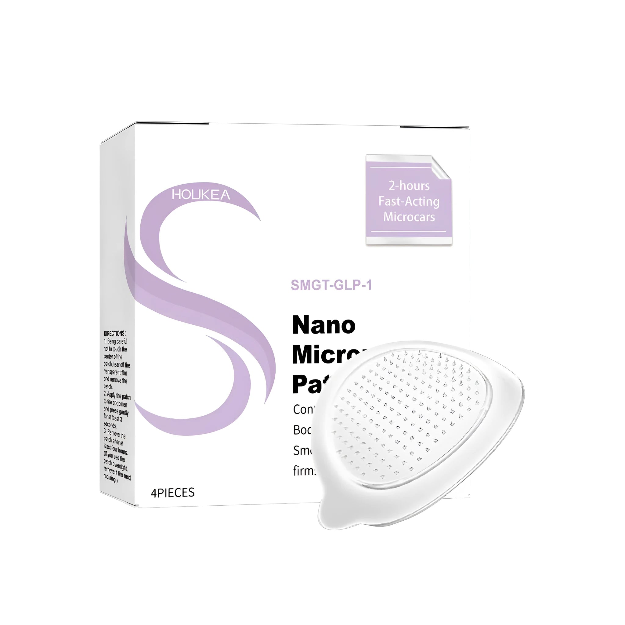 Four nano microneedle skincare patches containing ginger, mugwort root and GLP-1 ingredients.