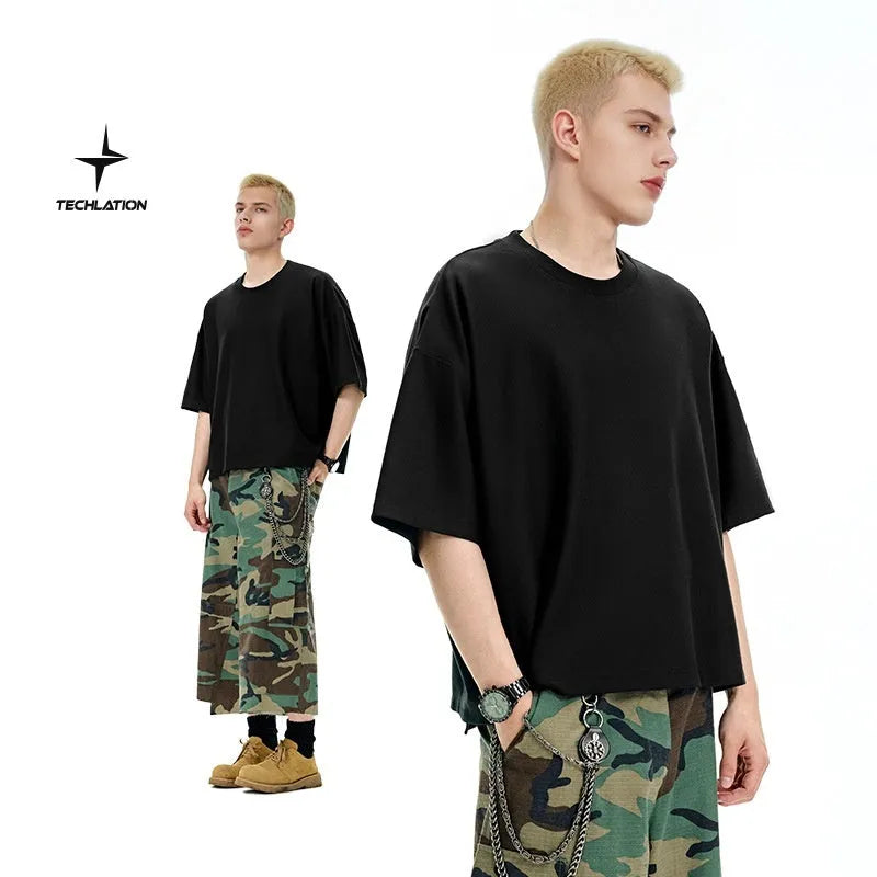 Men's sand grey loose fit short sleeve pullover shirt made from cotton-polyester blend fabric