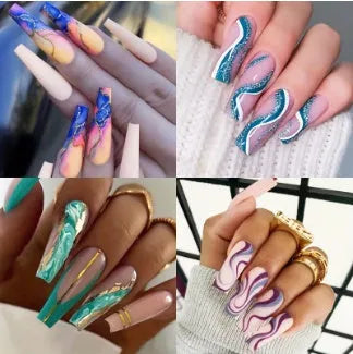 Ballet Wave Line design nail stickers in package with jelly glue bottles.