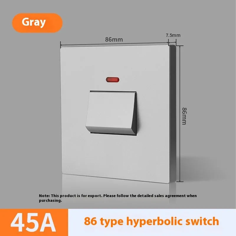 Curved rack high-power switch with light panel in gold, grey, or white for 25A/45A water heater and air conditioner circuits