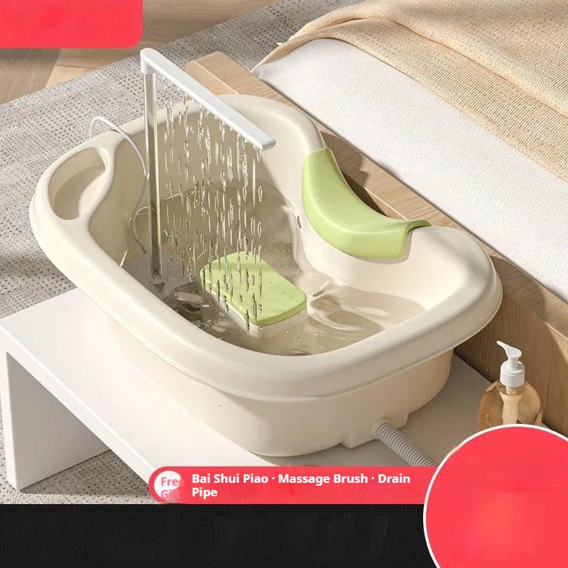 Portable plastic shampoo basin with neck pillow and water pump for bed hair washing