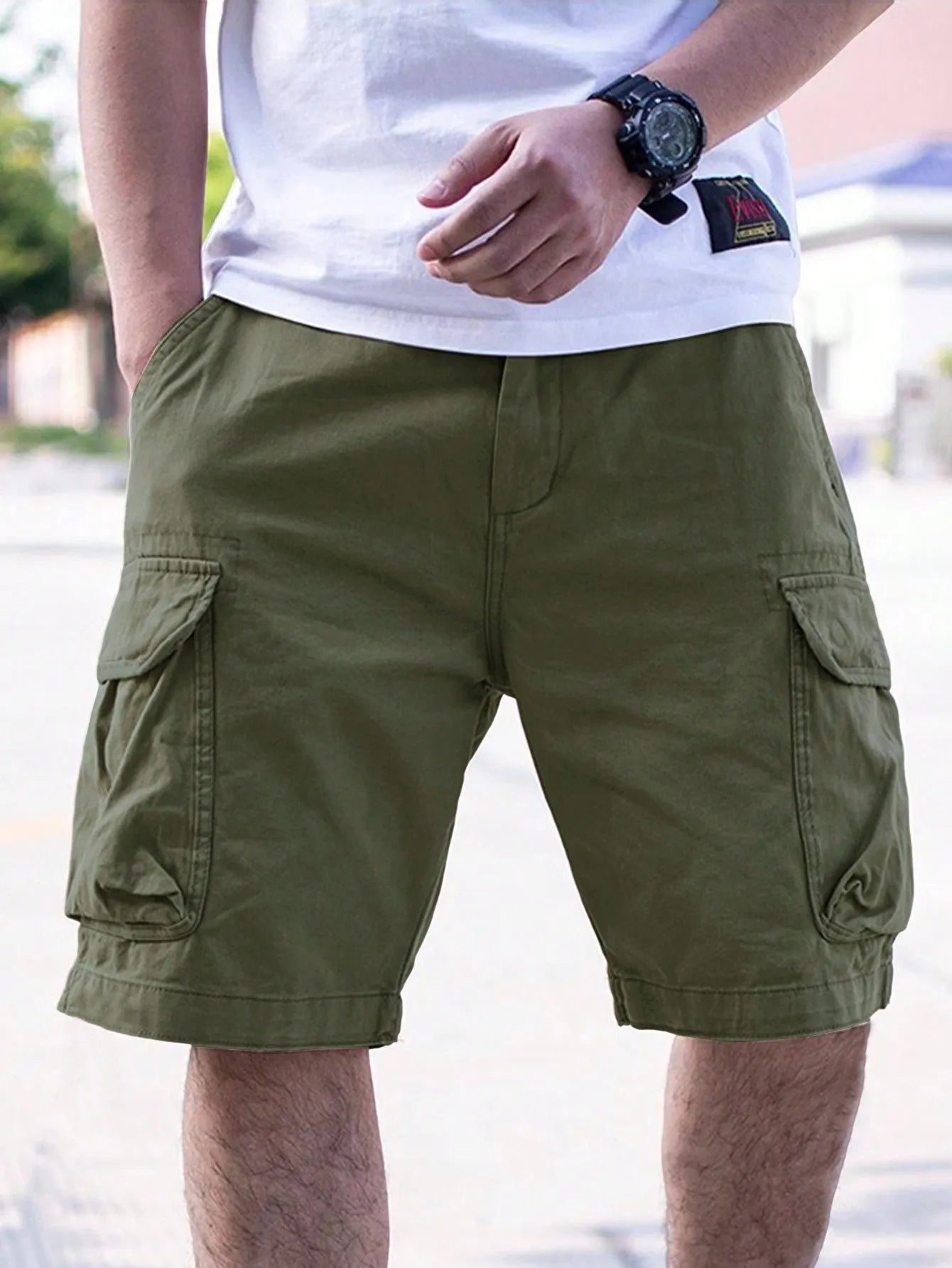 Men's cotton blend workwear shorts in retro style with loose fit and multiple colour options