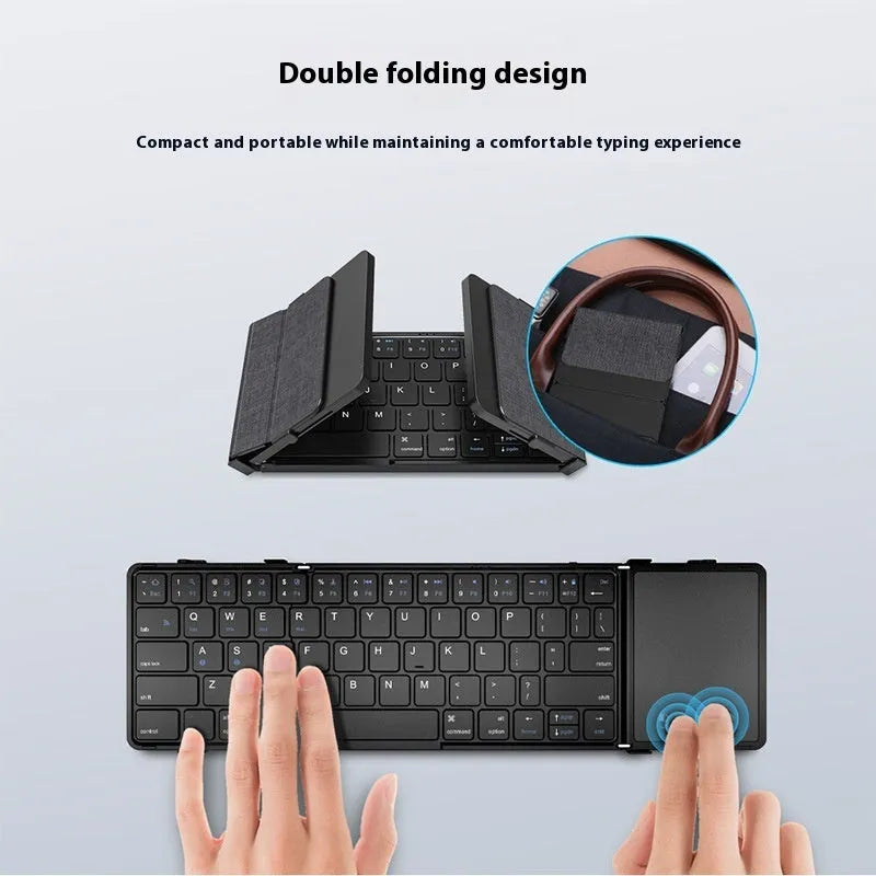 Black folding Bluetooth keyboard for mobile phone and tablet with touchpad variant