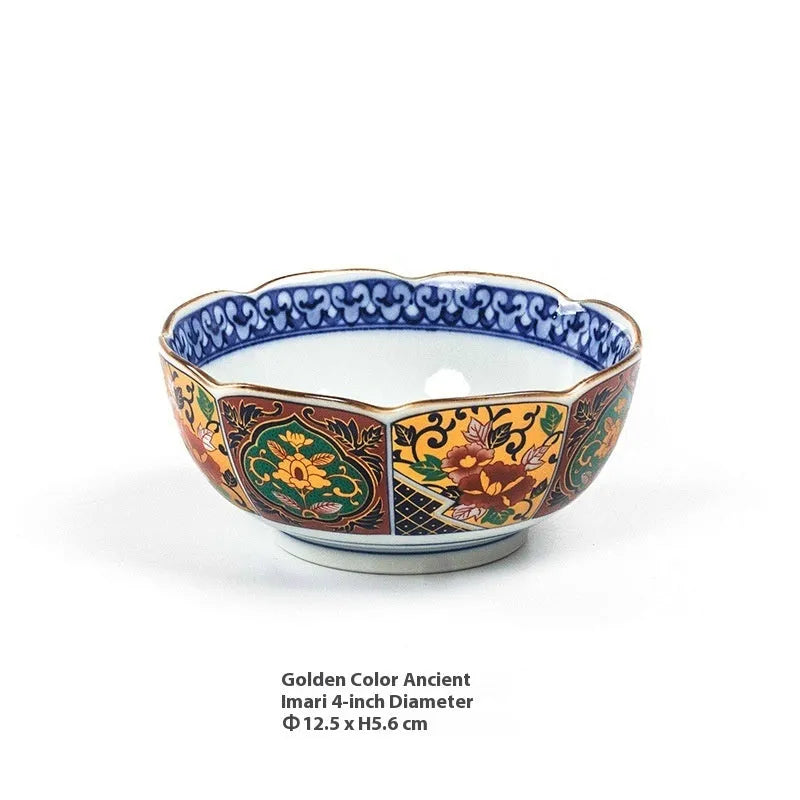 Japanese style ceramic bowl with retro peony pattern and underglaze surface finish