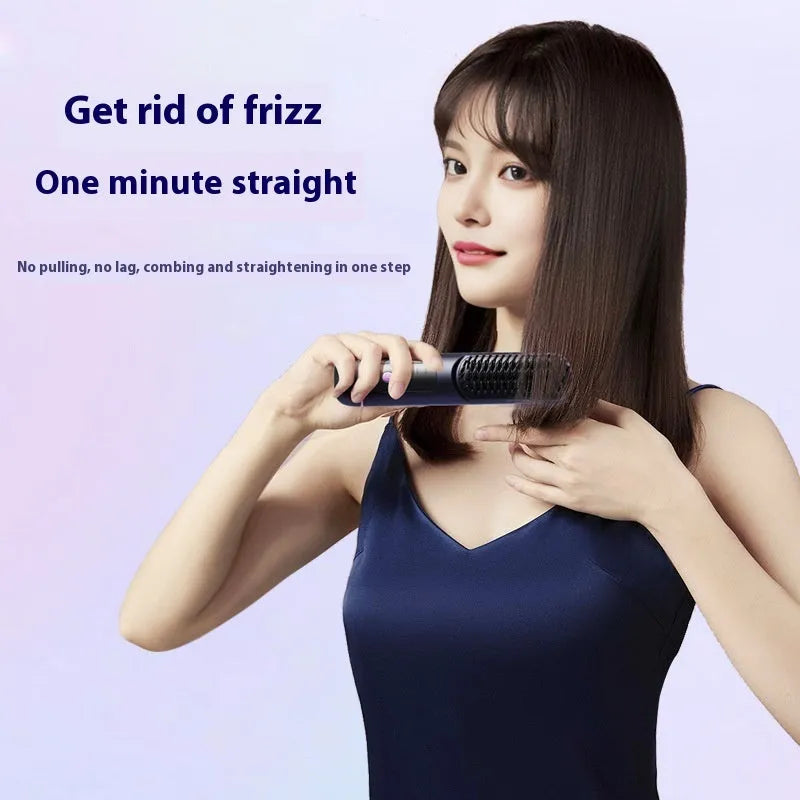 Negative ion straightening hair comb with USB charging port in white, dark blue, or grey colour options