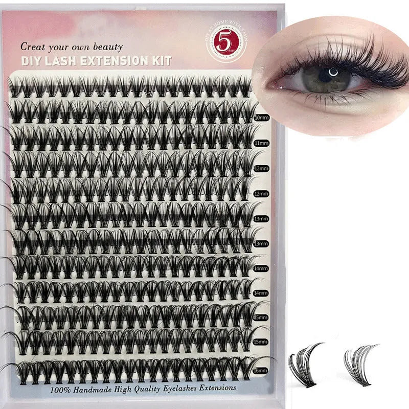 DIY false eyelashes mixed package showing 30D and 40D cluster lashes in 9-16mm lengths with application tweezers