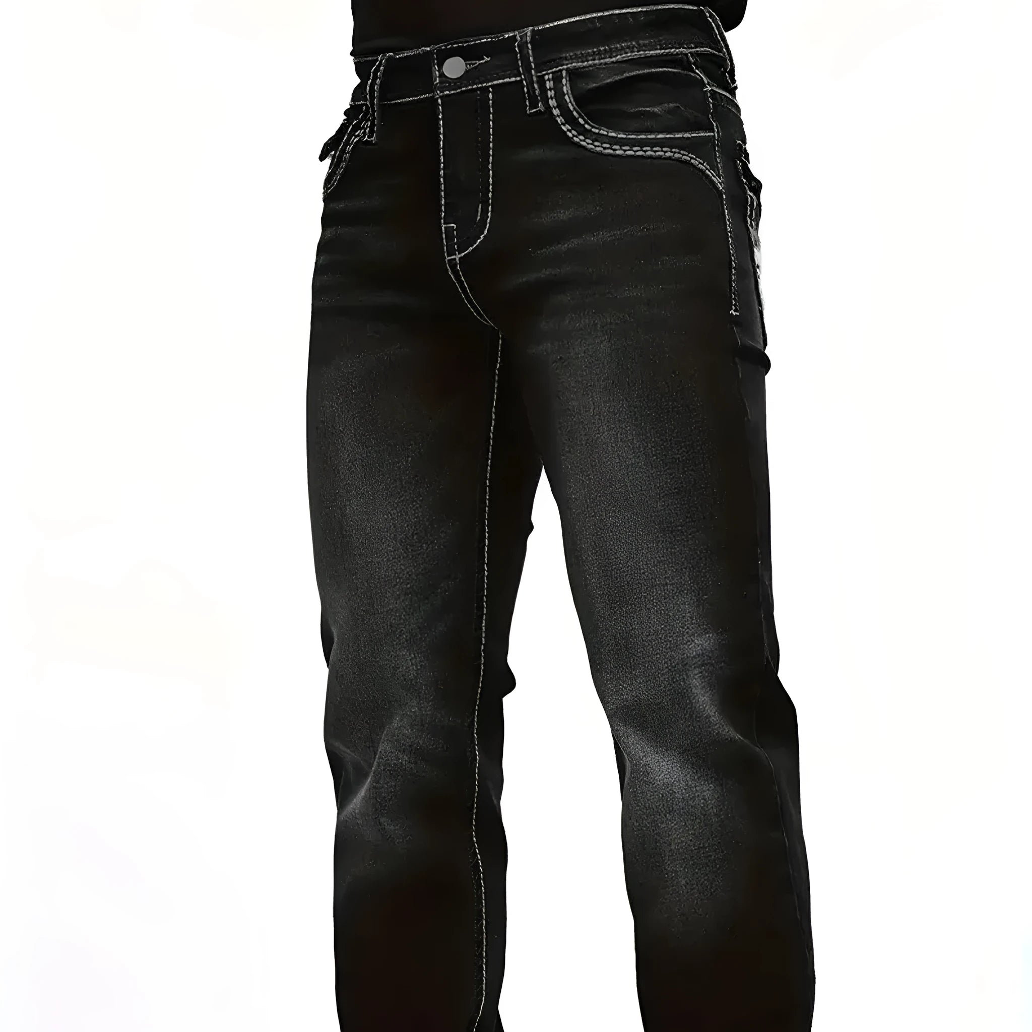 Black stretch slim fit straight leg men's trousers on hanger