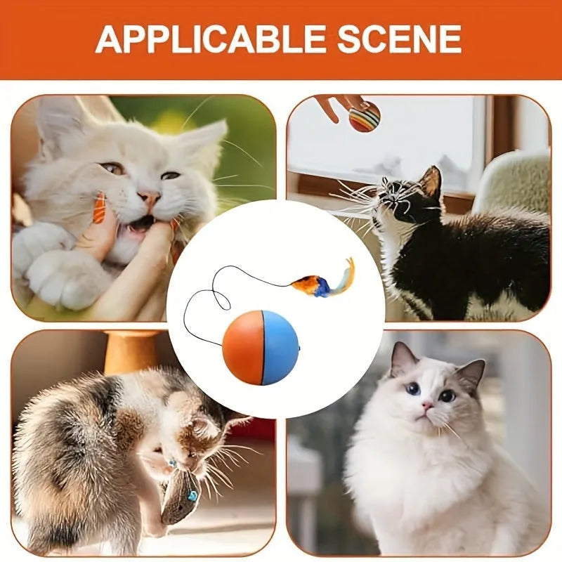 Grey and orange interactive cat toy ball plush mouse measuring 8.5cm