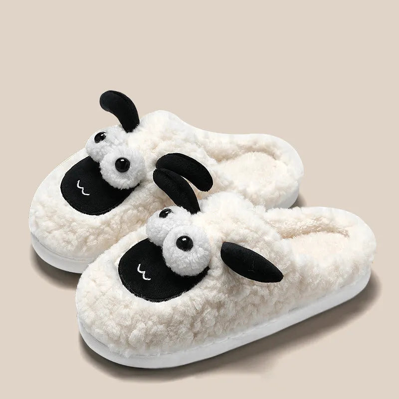 Brown thermal cotton slip-on slippers with a suede upper and a light-coloured PVC sole.