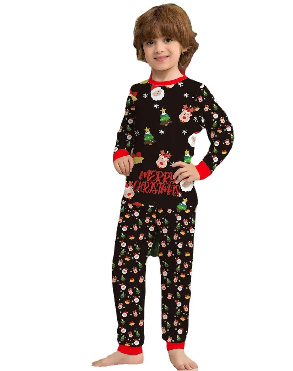 Family matching Christmas pyjamas set in cotton with plaid and cartoon prints for parents, children and dogs