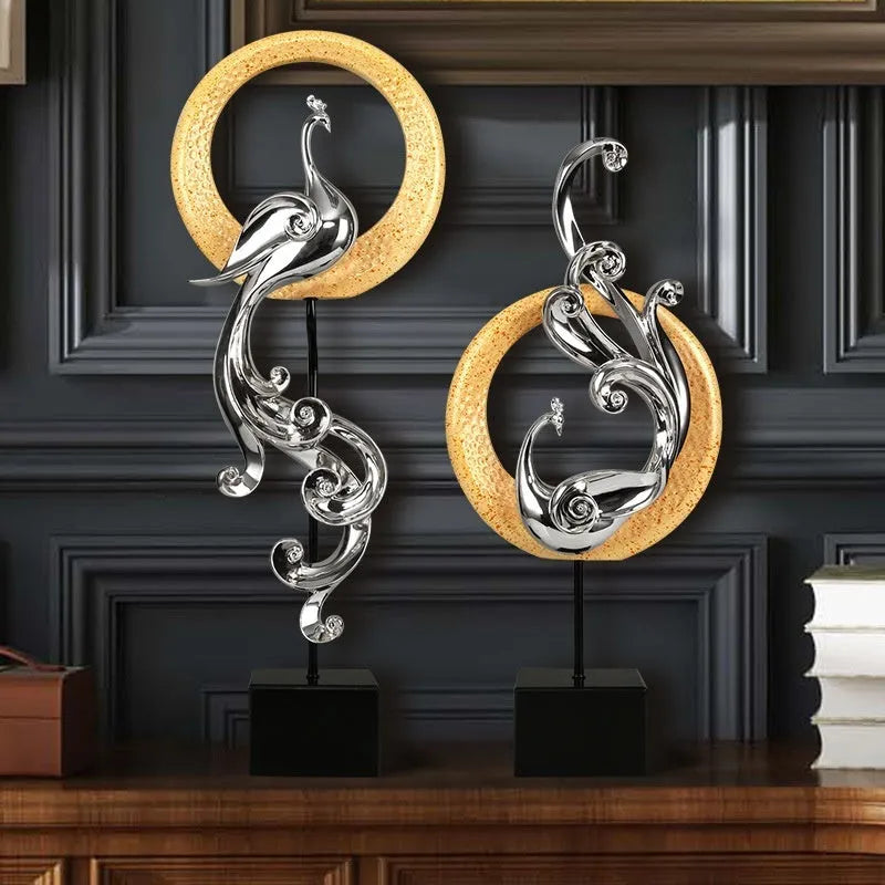 European style synthetic resin phoenix ornament in rose gold, red or silver