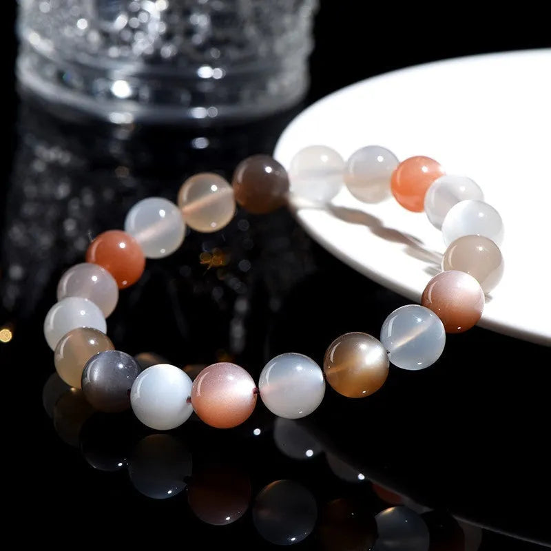 Genuine moonstone bracelet with 8mm single circle beads and colourful moonlight appearance