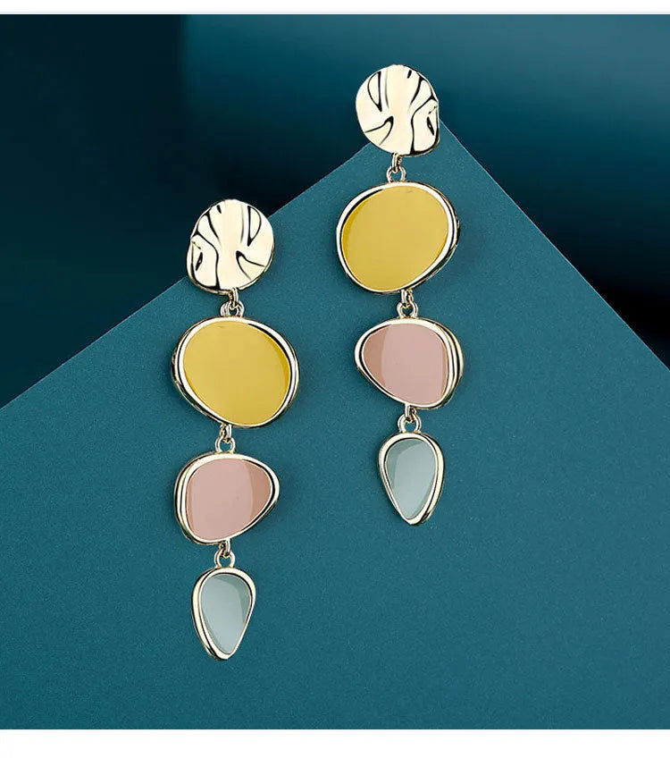 Morandi three-colour oil-drip vintage disc earrings with wafer design