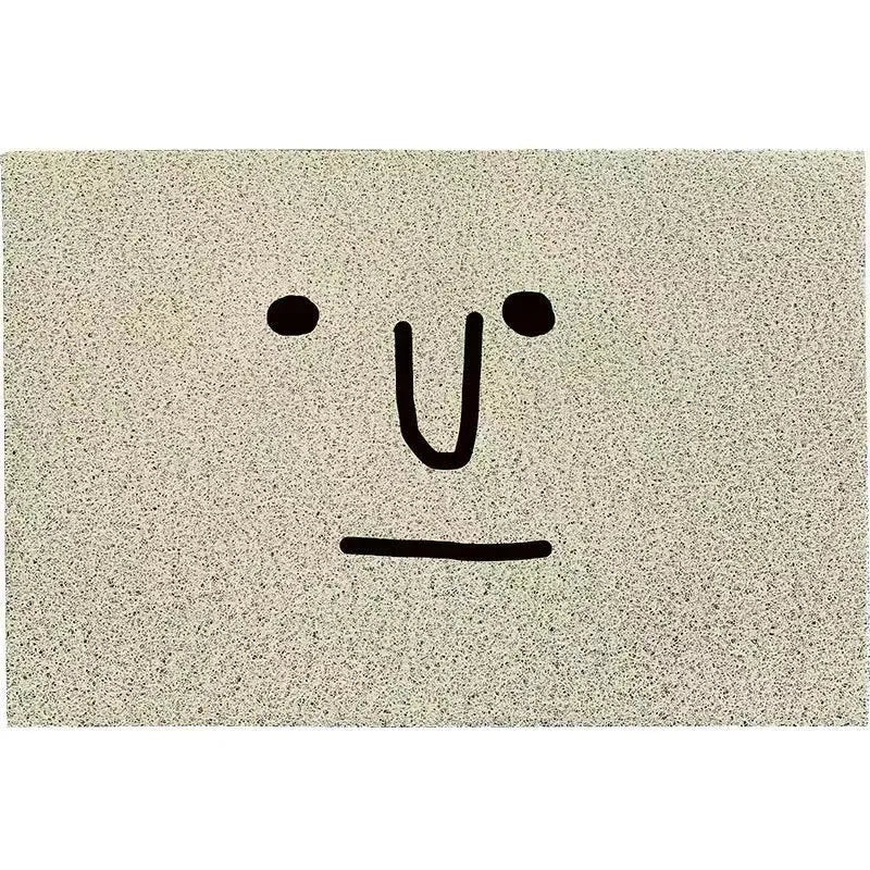 Square PVC floor mat with cartoon Mr. Big Nose character and geometric pattern border.