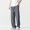 Men's bamboo fibre linen trousers in straight leg cut with cropped length and drawstring waist