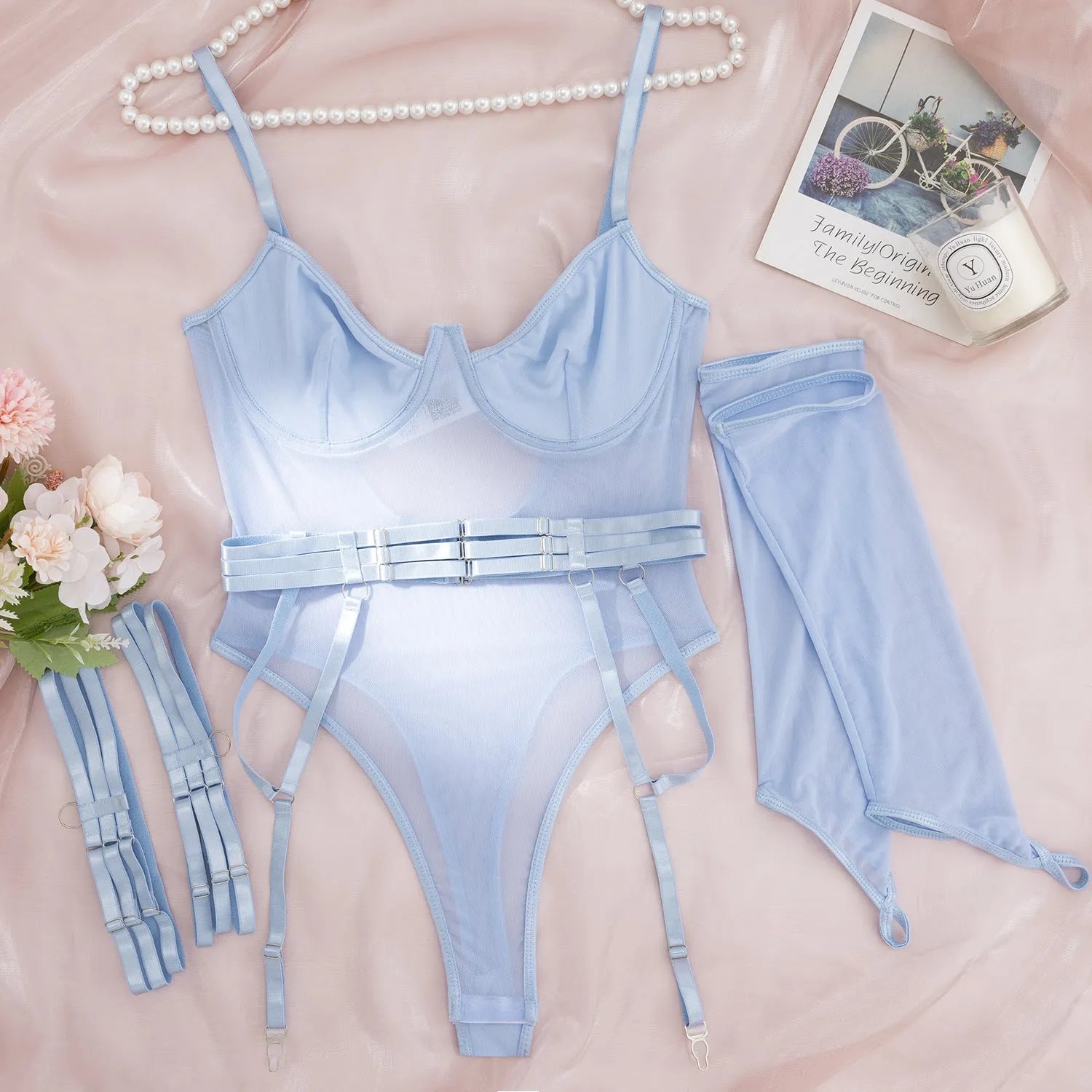 Women's see-through mesh jumpsuit in polyester available in seven colours including black, red and blue