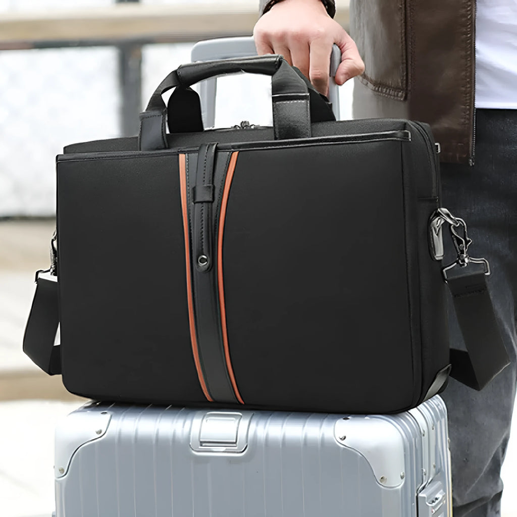 Black single-shoulder laptop backpack made of Oxford cloth with soft handle, 15 inch size