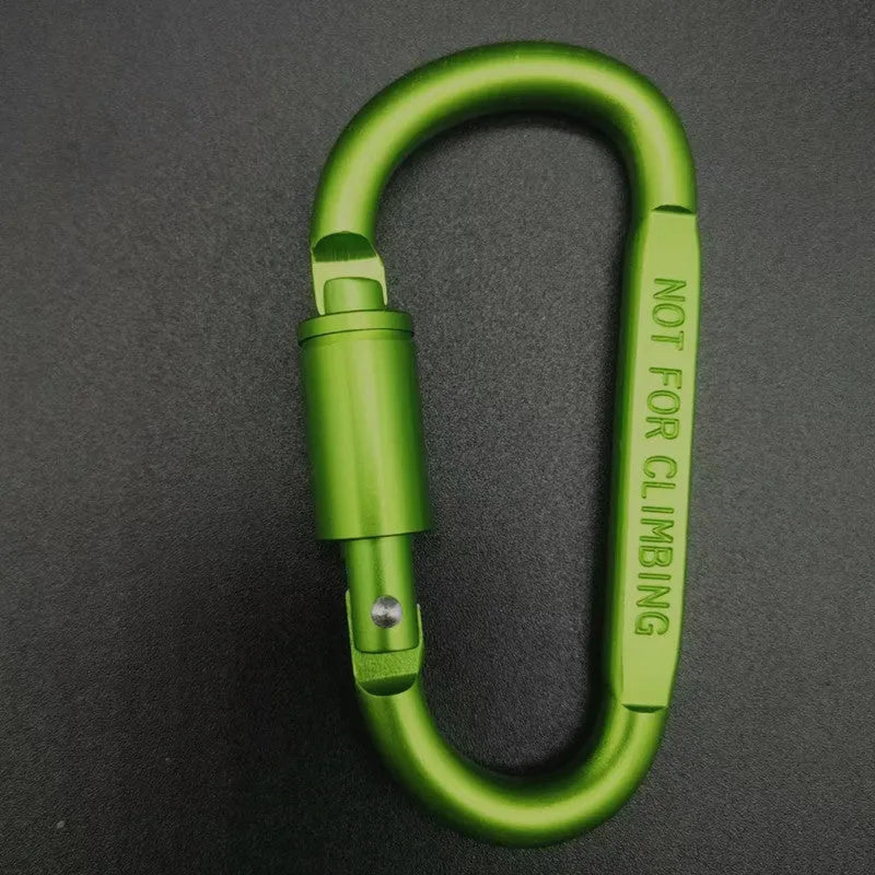 A D-type aluminium locking carabiner with an 8cm flat profile on a neutral background.