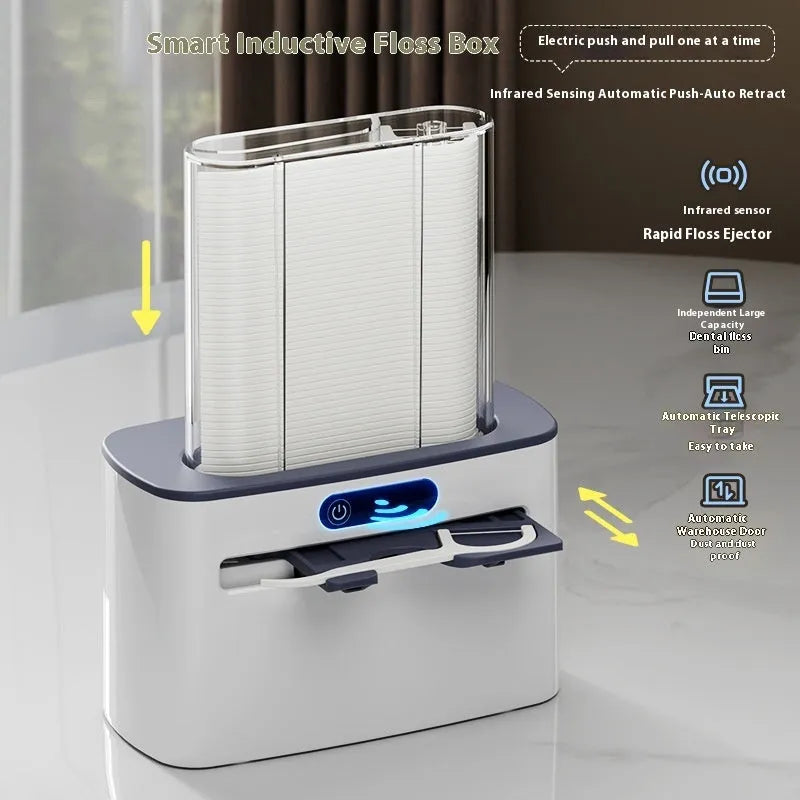 Intelligent induction automatic dental floss box in dark grey, light grey, and gold colour options