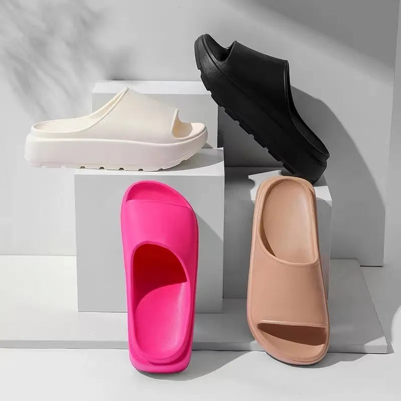 Women's fish mouth slippers with thick 5.5cm EVA soles in beige, black, khaki and rose red colours
